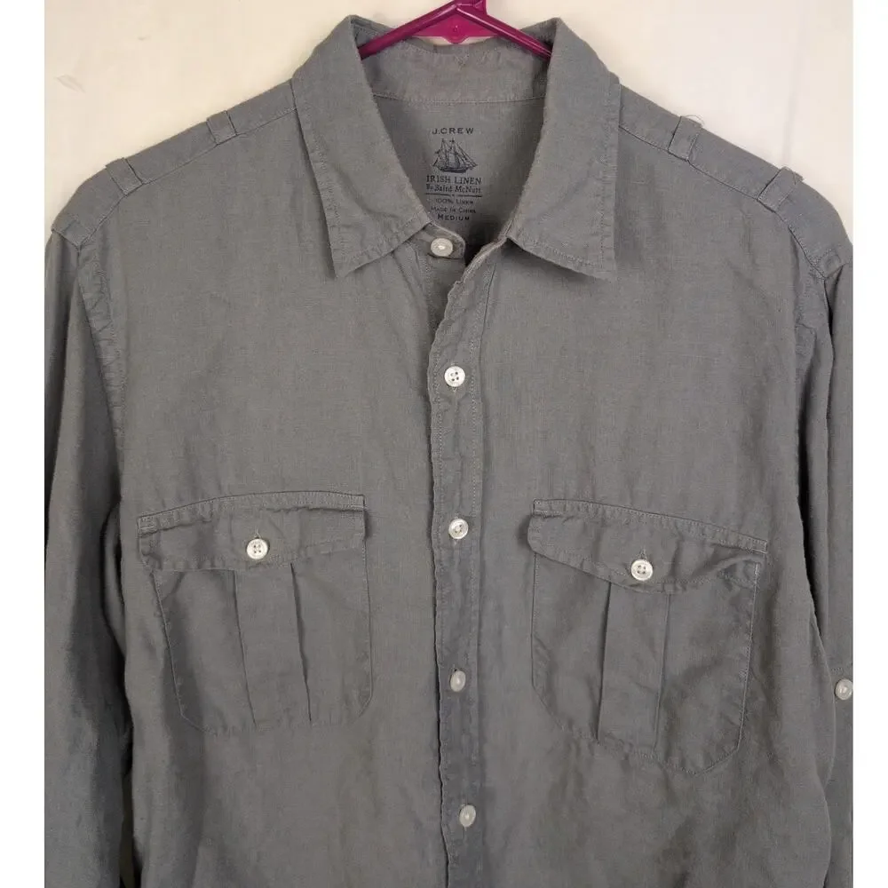 J. Crew grey Baird McNutt Irish linen button up shirt Size Medium Preppy Minimal